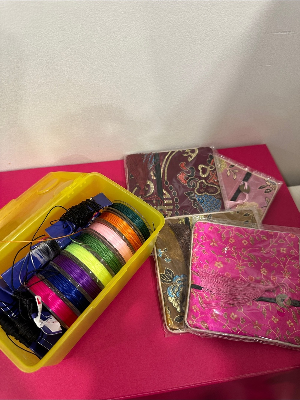 Assorted Pink Floral Silk Drawstring Pouch - Women Accessories